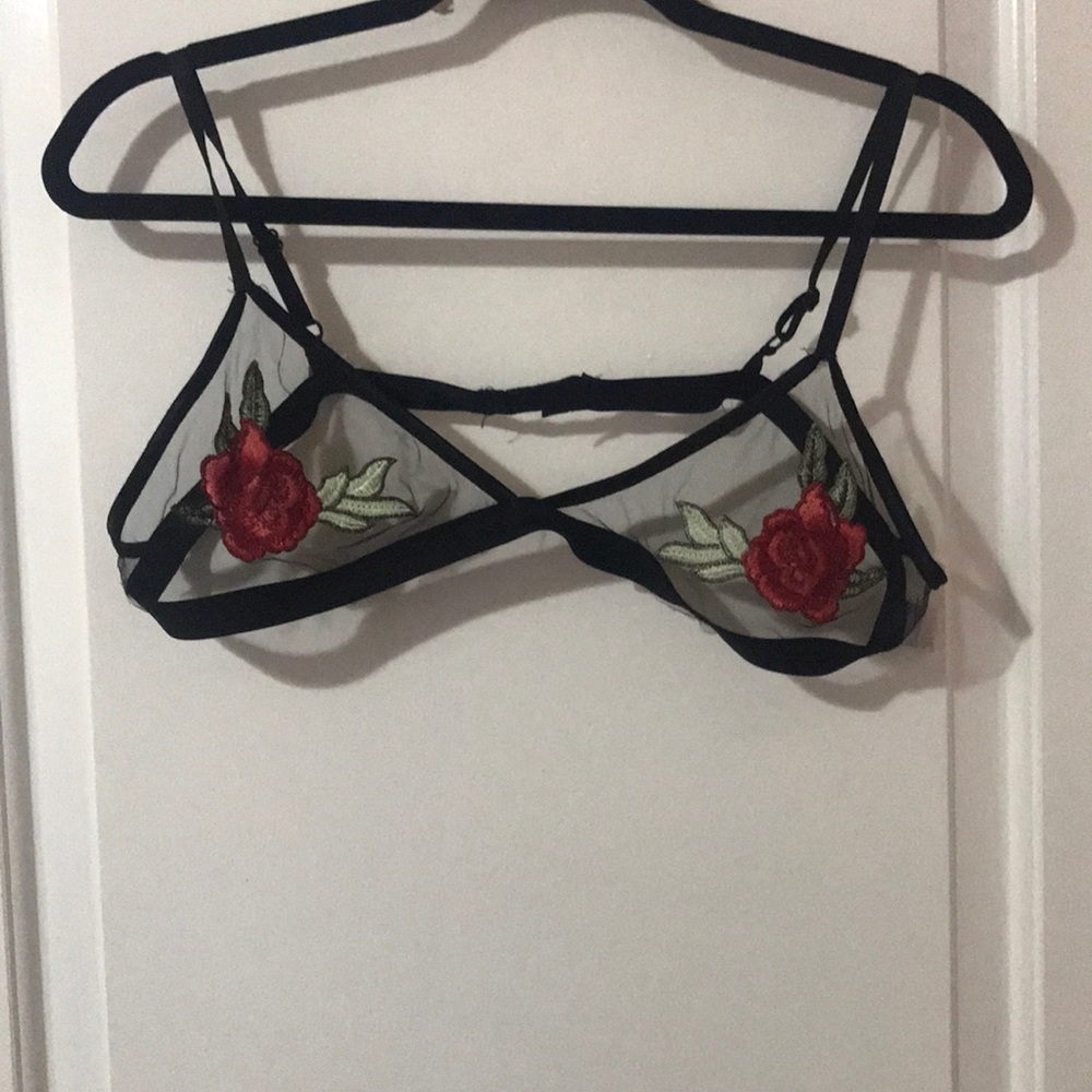 Mesh Rose Embroidered Bra